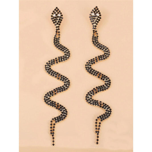 Cercei aurii, forma de sarpe, cu pietre negre, Saide C14 - Pursehuit.ro