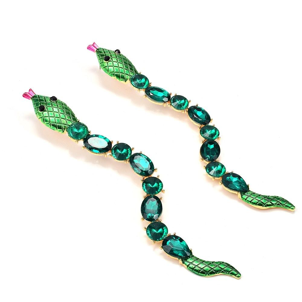 Cercei aurii, forma de sarpe, lungi, cu pietre verzi, Spencer C1 - Pursehuit.ro