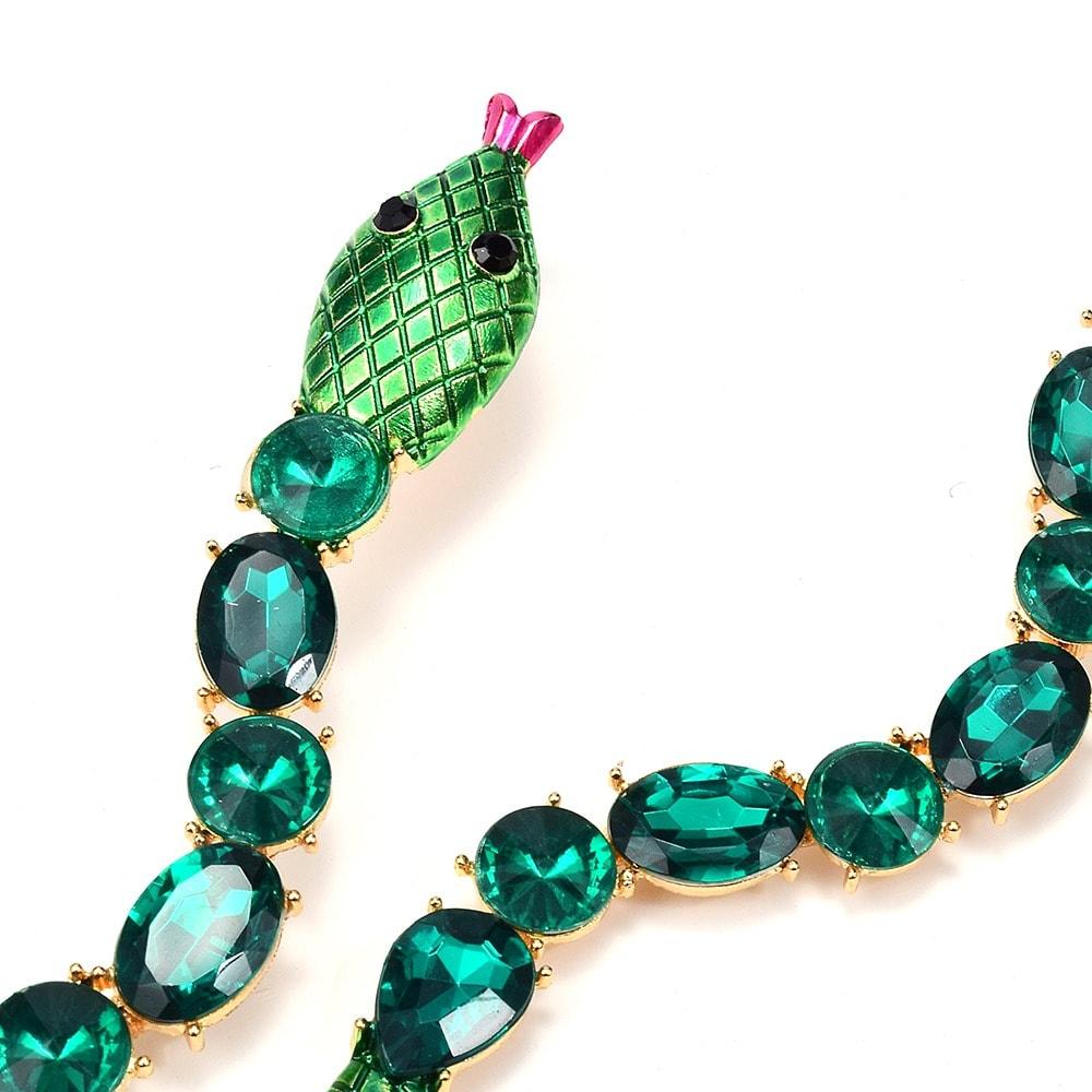 Cercei aurii, forma de sarpe, lungi, cu pietre verzi, Spencer C1 - Pursehuit.ro