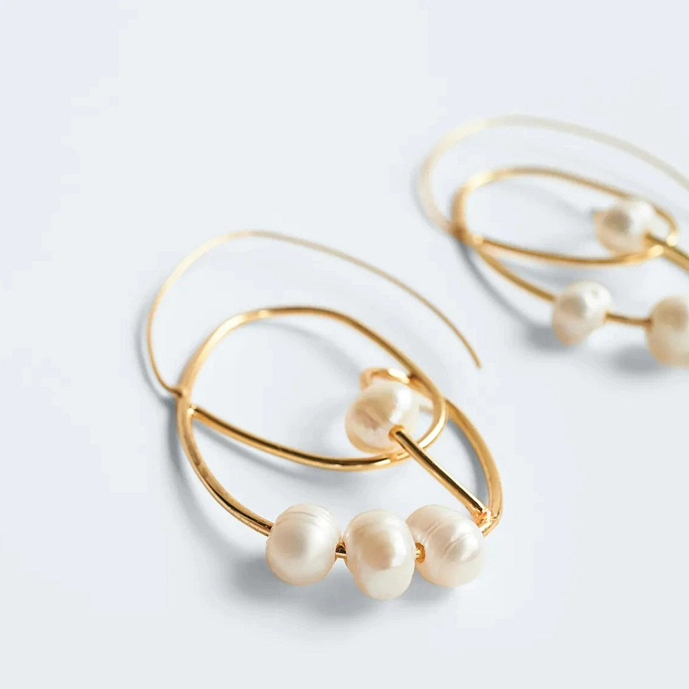 Cercei aurii, forma de spirala, cu perle, Segrid C1 OUT