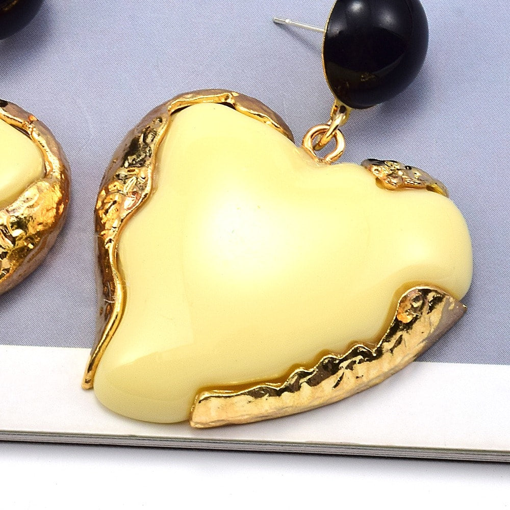 Cercei aurii, in forma de inima, cu pietre bej, Gero C6