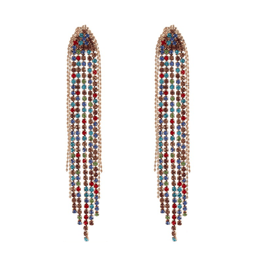 Cercei aurii, lungi, cu clips si pietre multicolore, Elan C2 - Pursehuit.ro