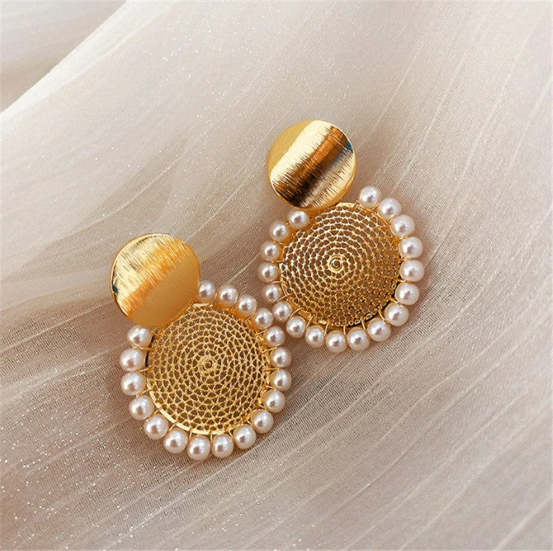 Cercei aurii, rotunzi, cu perle, Ophelia C21