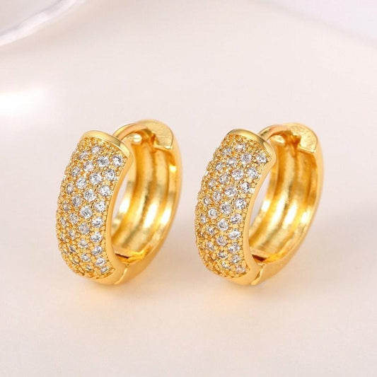 Cercei aurii, rotunzi, cu pietre din zirconiu, Benedict C13 - Pursehuit.ro