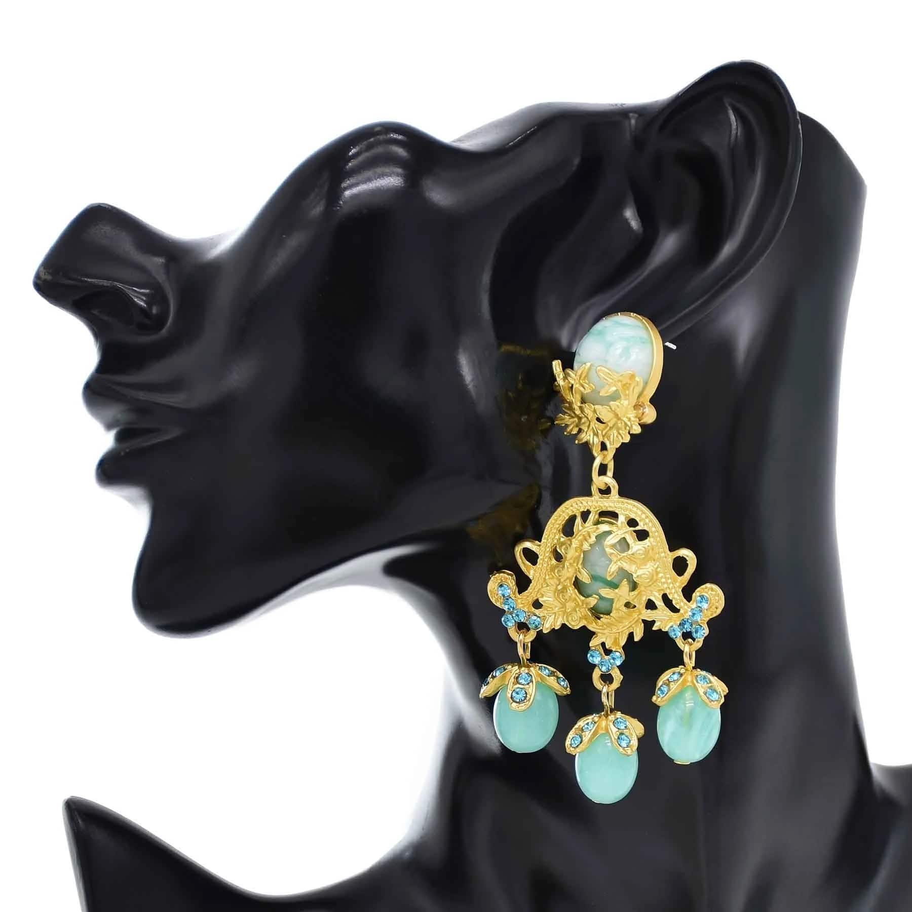 Cercei aurii, stil indian, cu pietre turquoise, Torgot C4