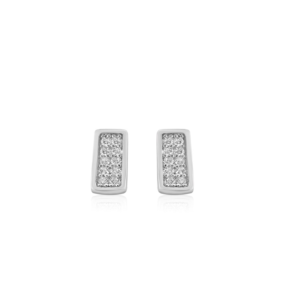 Cercei din argint 925, rodiat, dreptunghiulari, cu pietre din zirconiu, Nivi C1