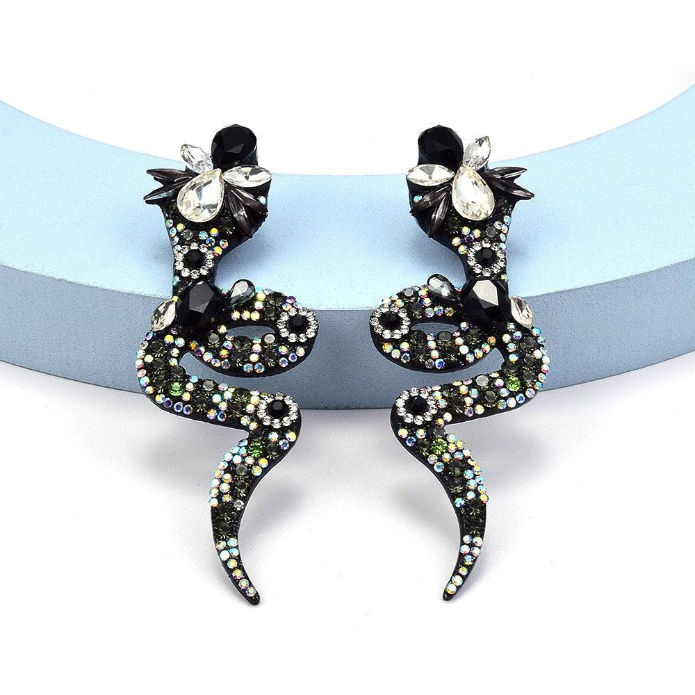 Cercei negri, forma de sarpe, cu pietre, Starkad C2 - Pursehuit.ro