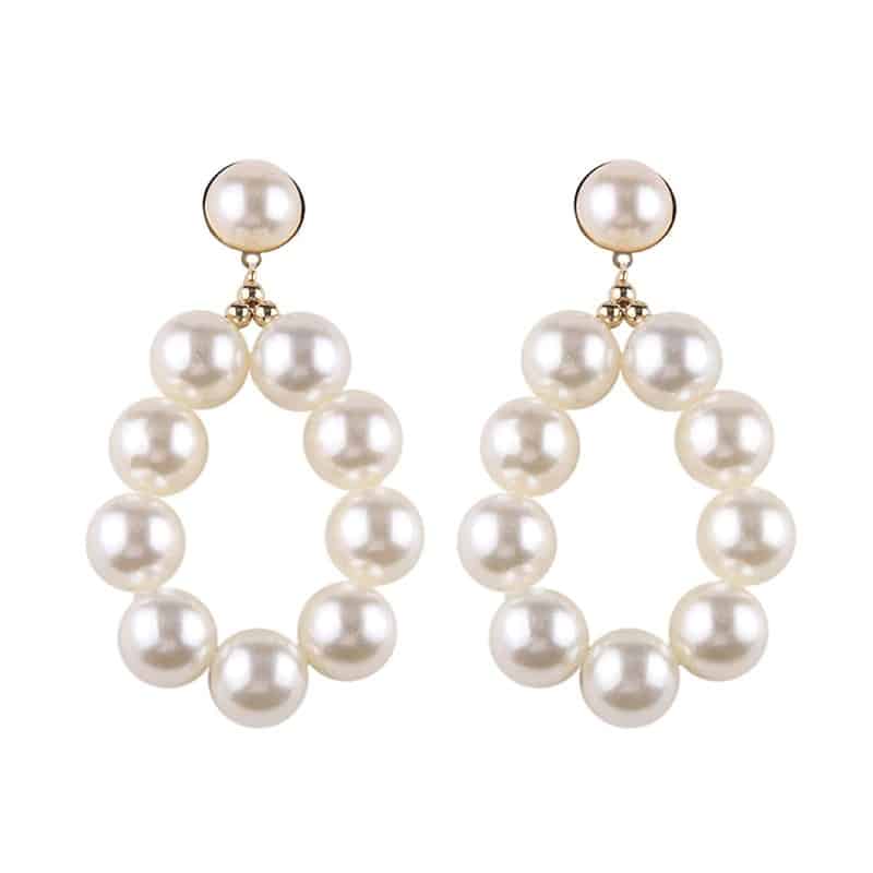 Cercei ovali, cu perle, albi, Lisabella C3