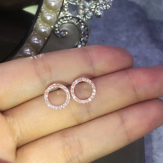 Cercei rose gold, rotunzi, cu pietre din zirconiu, Marjory C3