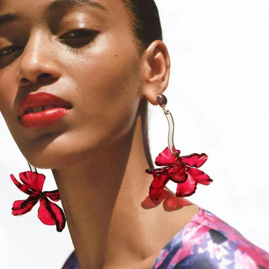 Cercei rosii, forma de floare, Delphine C5 - Pursehuit.ro