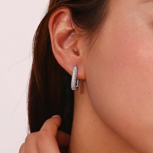 Cercei argintii, din otel inoxidabil, dreptunghiulari, cu pietre din zirconiu, suflati cu aur 18k, Gregina C2