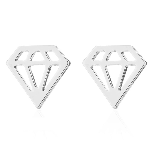 Cercei argintii, din otel inoxidabil, forma de diamant, suflati cu aur 18k, Freia C1