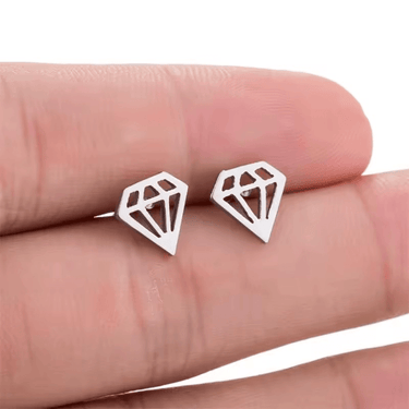 Cercei argintii, din otel inoxidabil, forma de diamant, suflati cu aur 18k, Freia C1