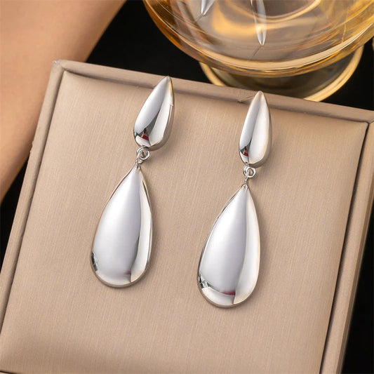 Cercei argintii, din otel inoxidabil, forma de lacrima, suflati cu aur 18k, Demi C2