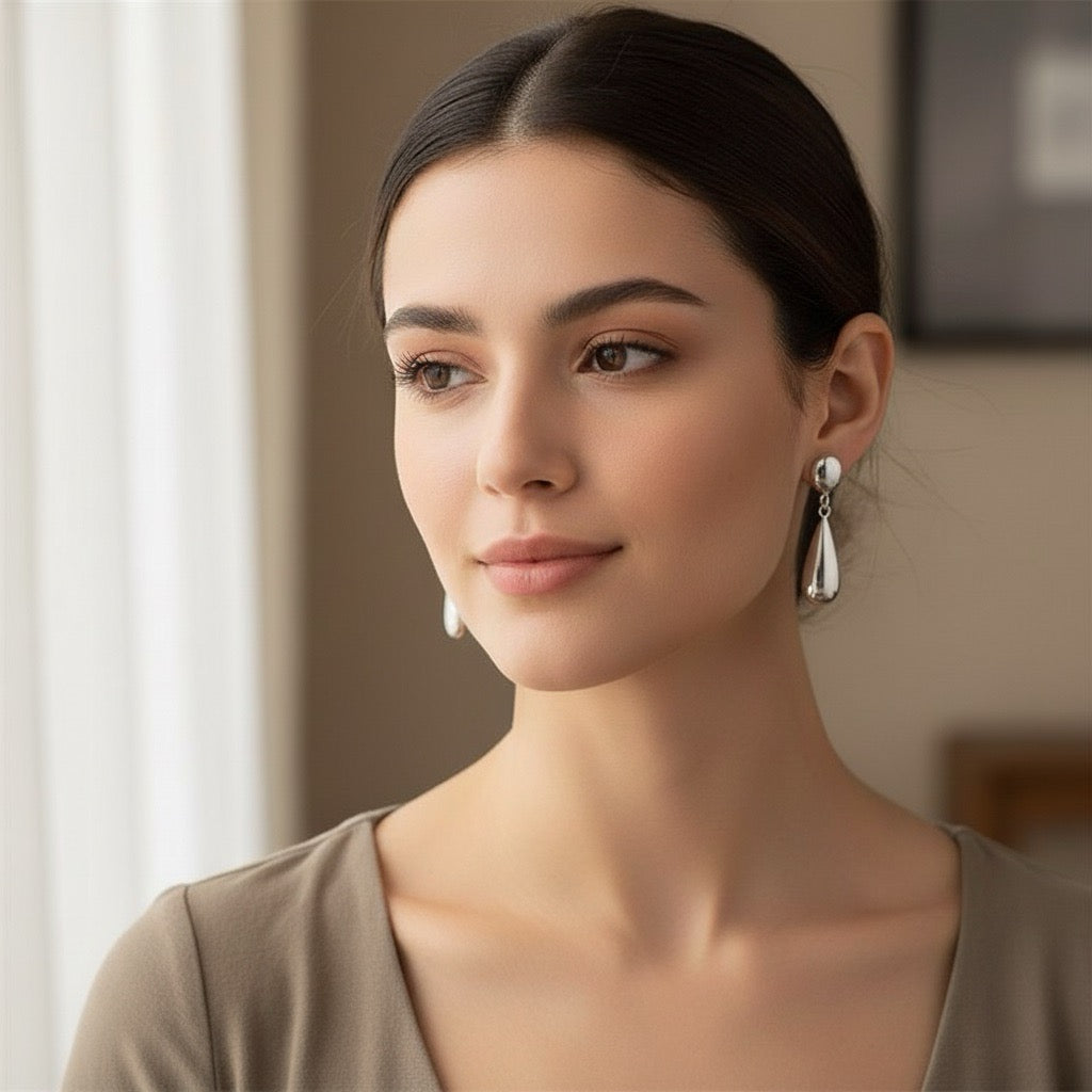 Cercei argintii, din otel inoxidabil, forma de lacrima, suflati cu aur 18k, Demi C2