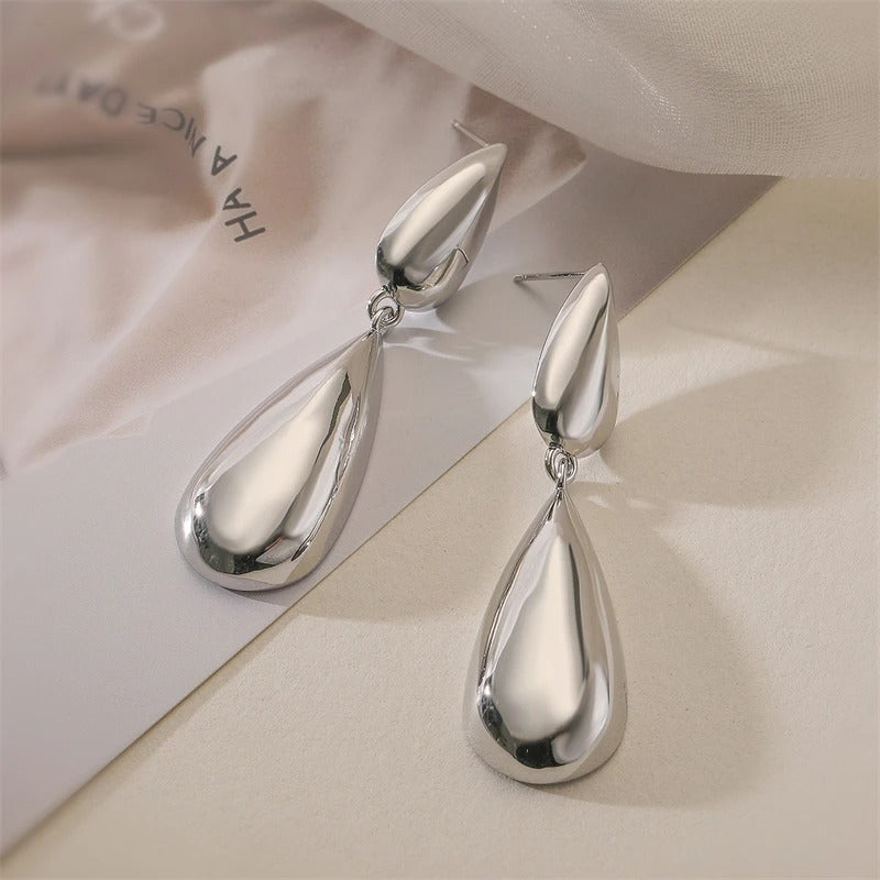 Cercei argintii, din otel inoxidabil, forma de lacrima, suflati cu aur 18k, Demi C2