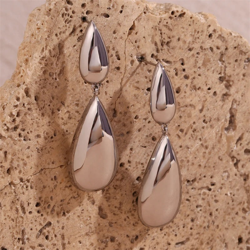 Cercei argintii, din otel inoxidabil, forma de lacrima, suflati cu aur 18k, Demi C2