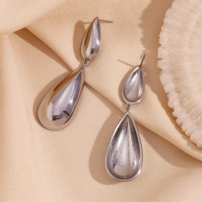 Cercei argintii, din otel inoxidabil, forma de lacrima, suflati cu aur 18k, Demi C2