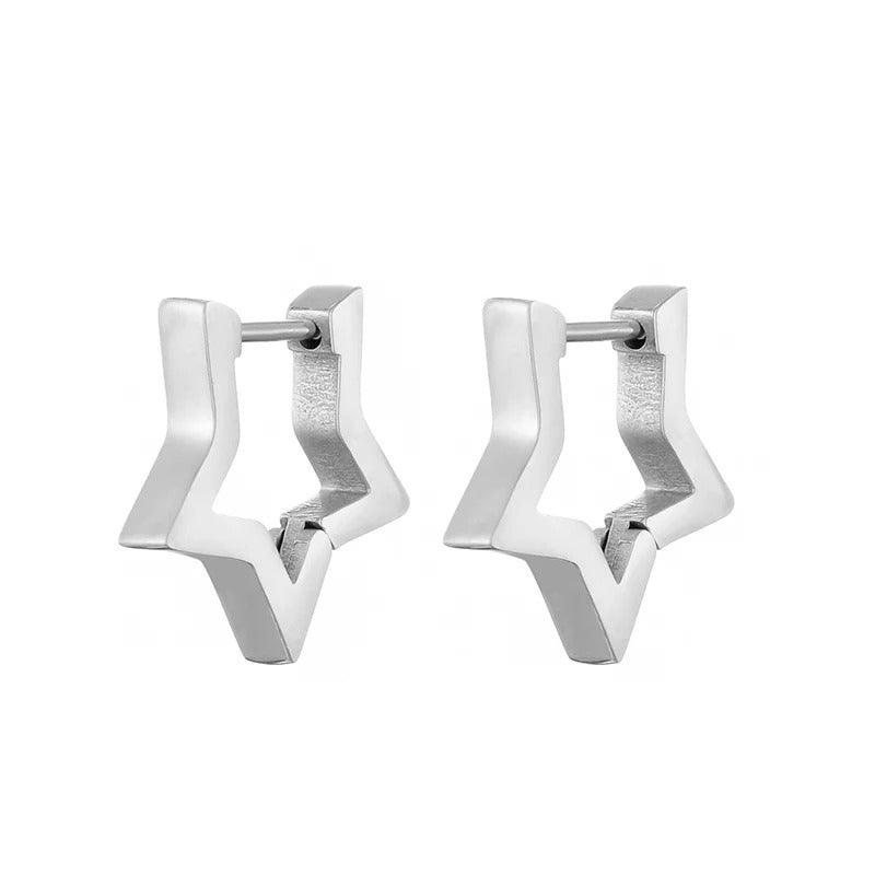 Cercei argintii, din otel inoxidabil, forma de stelute, suflati cu aur 18k, Hariette C2