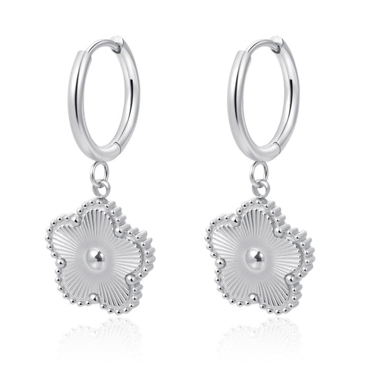 Cercei argintii, din otel inoxidabil, suflati cu aur 18k, forma de floricica, Evelia C4
