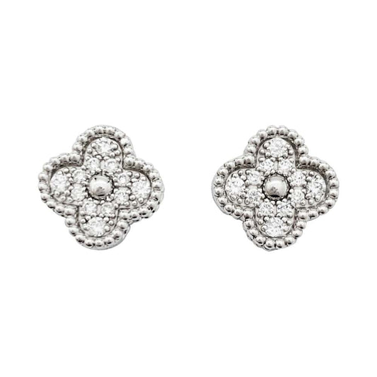 Cercei argintii, din otel inoxidabil, suflati cu aur 18k, forma de trifoi, cu zirconii, Celestia C3