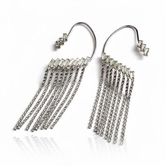 Cercei argintii, ear cuff, lungi, cu pietre, Verona C2