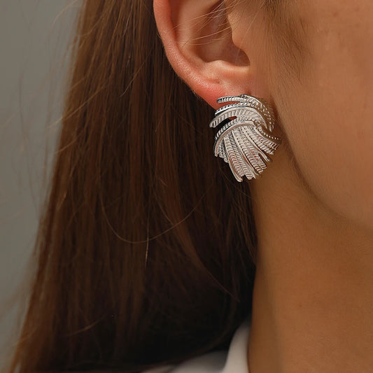 Cercei argintii, impletiti, din otel inoxidabil, suflati cu aur 18k, Selma C4