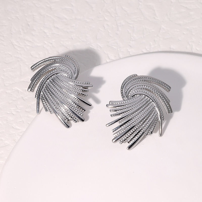 Cercei argintii, impletiti, din otel inoxidabil, suflati cu aur 18k, Selma C4