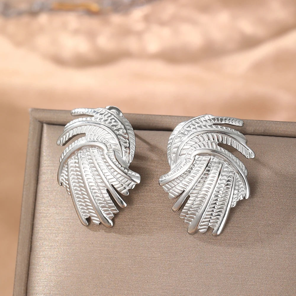 Cercei argintii, impletiti, din otel inoxidabil, suflati cu aur 18k, Selma C4