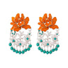 Cercei argintii, masivi, cu floare portocalie si margelute turquoise, Pernille C12 - Pursehuit.ro