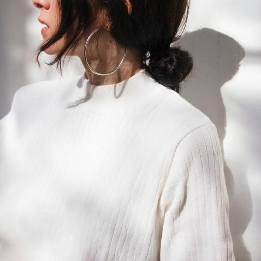 Cercei argintii, stil hoop, rotunzi, din otel inoxidabil, suflati cu aur 18k, Signa C4