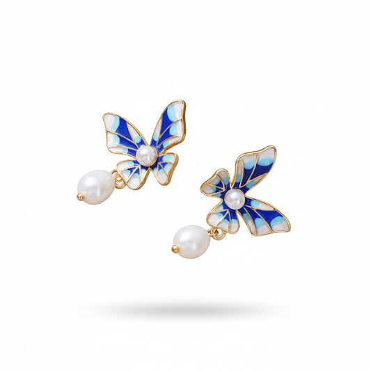 Cercei aurii, cu clips, forma de fluture, cu perle, Ioulia C5