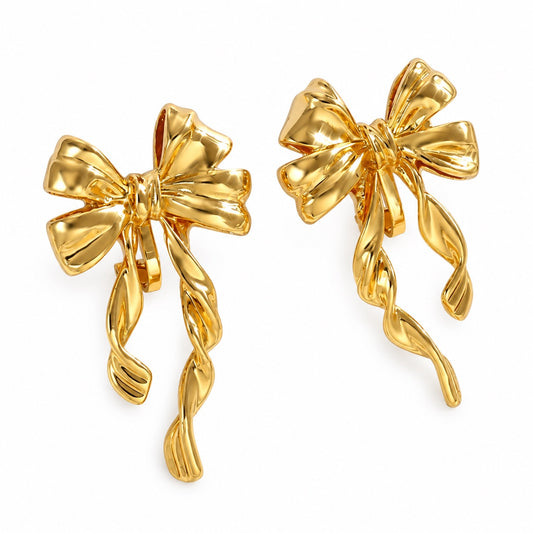 Cercei aurii, cu clips, forma de fundite, Lorenza C3