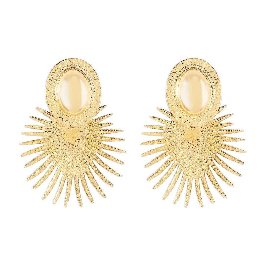 Cercei aurii, cu clips, masivi, forma de soare, Margareta C5 - Pursehuit.ro