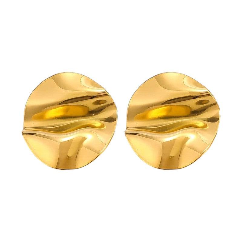 Cercei aurii, cu clips, rotunzi, textura sifonata, Lokke C3 - Pursehuit.ro