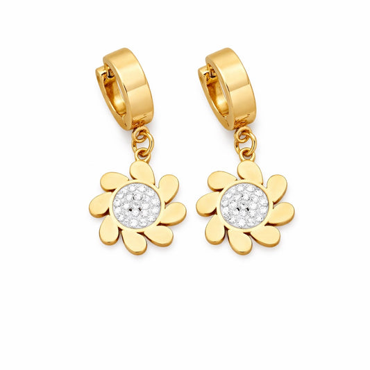 Cercei aurii, din otel inoxidabil, cu floricele, suflati cu aur 18k, Gaby C1