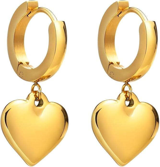 Cercei aurii, din otel inoxidabil, forma de inimioara, suflati cu aur 18k, Greta C1