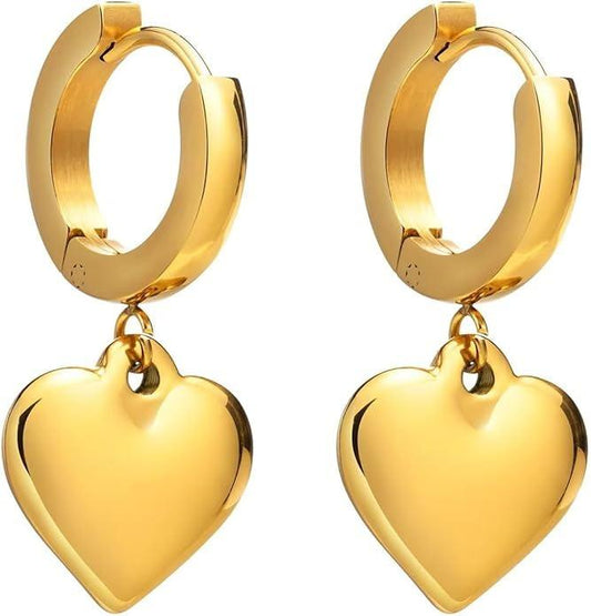 Cercei aurii, din otel inoxidabil, forma de inimioara, suflati cu aur 18k, Greta C1