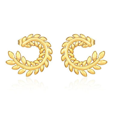 Cercei aurii, din otel inoxidabil, forma de crengute, suflati cu aur 18k, Becky C2 - Pursehuit.ro