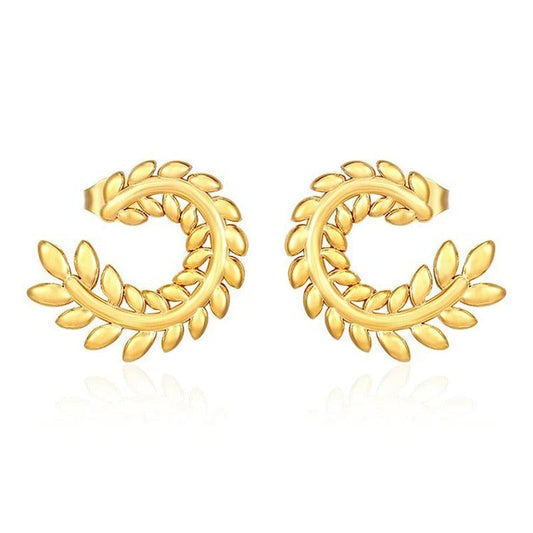 Cercei aurii, din otel inoxidabil, forma de crengute, suflati cu aur 18k, Becky C2 - Pursehuit.ro