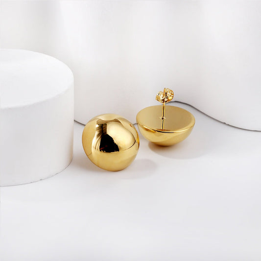 Cercei aurii, din otel inoxidabil, suflati cu aur 18k, forma bombata, Karena C2