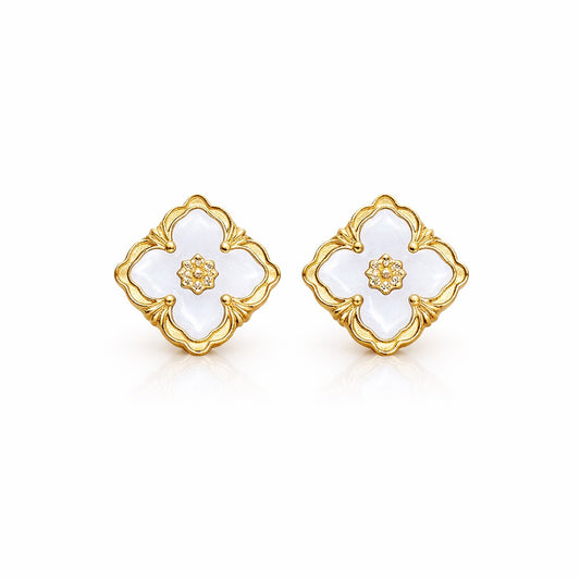 Cercei aurii, din otel inoxidabil, suflati cu aur 18k, forma de floare, Odette C5