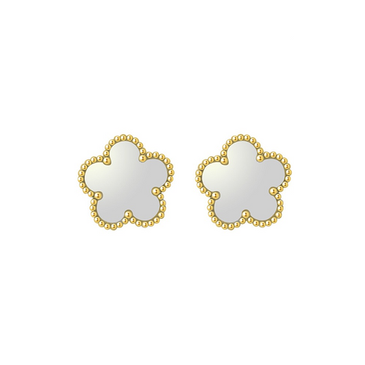 Cercei aurii, din otel inoxidabil, suflati cu aur 18k, forma de floricele, Adelisse C3