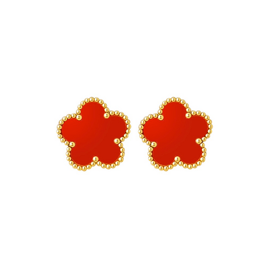 Cercei aurii, din otel inoxidabil, suflati cu aur 18k, forma de floricele, Almera C3