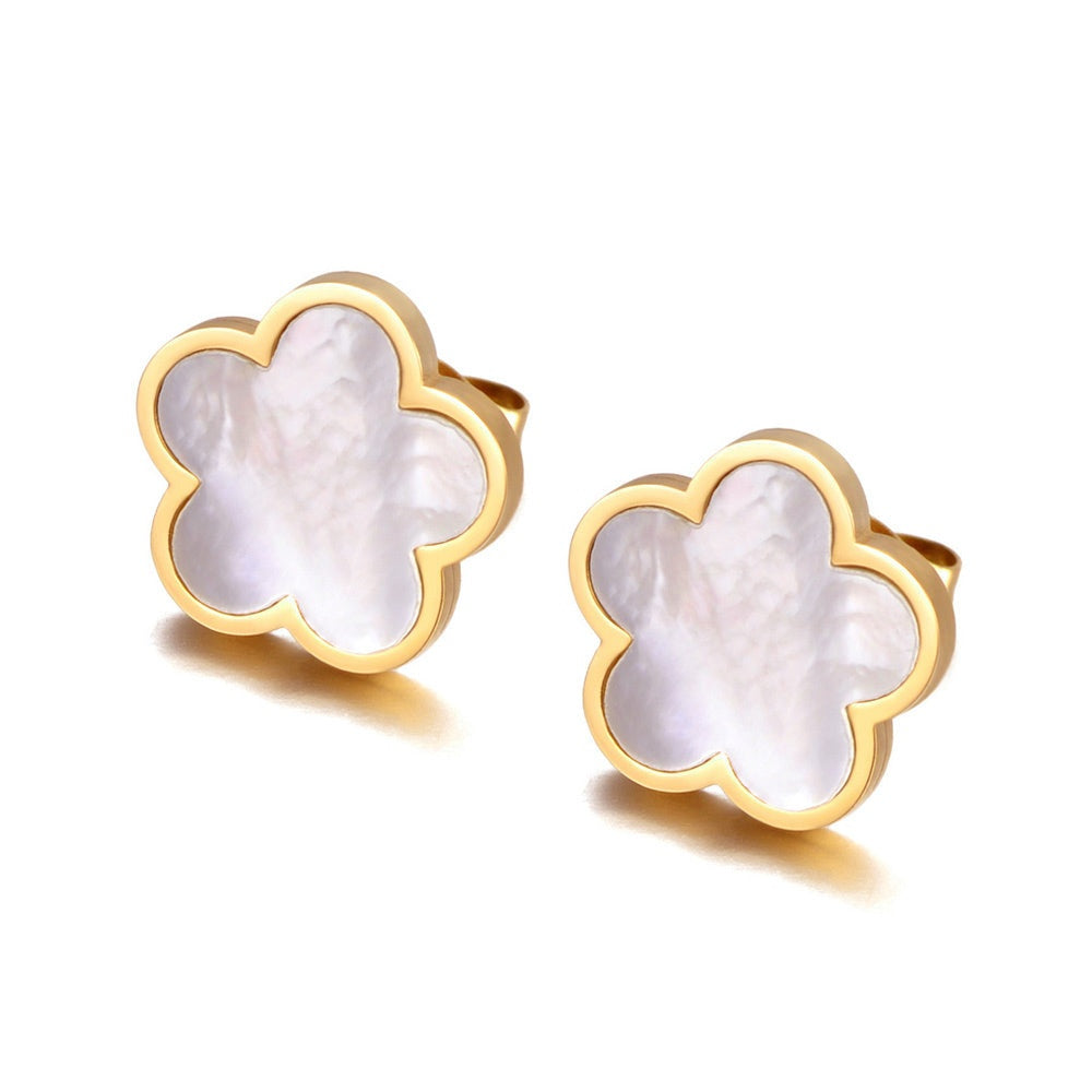 Cercei aurii, din otel inoxidabil 316L, suflati cu aur 18K PVD, forma de floricele, Amelisse C10