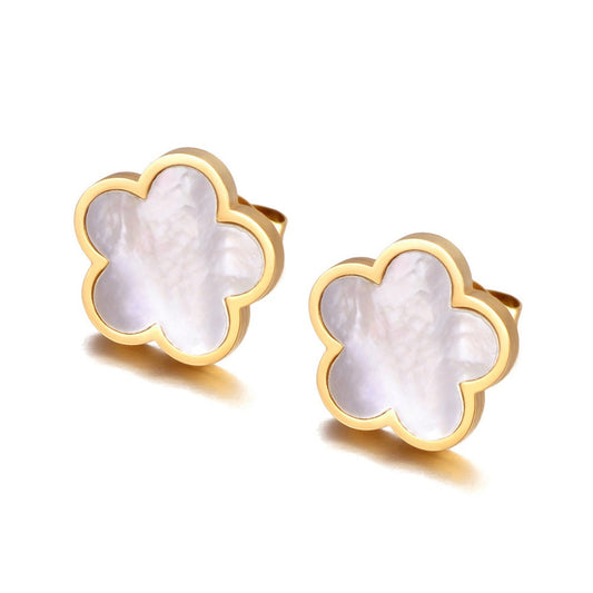 Cercei aurii, din otel inoxidabil, suflati cu aur 18k, forma de floricele, Amelisse C3