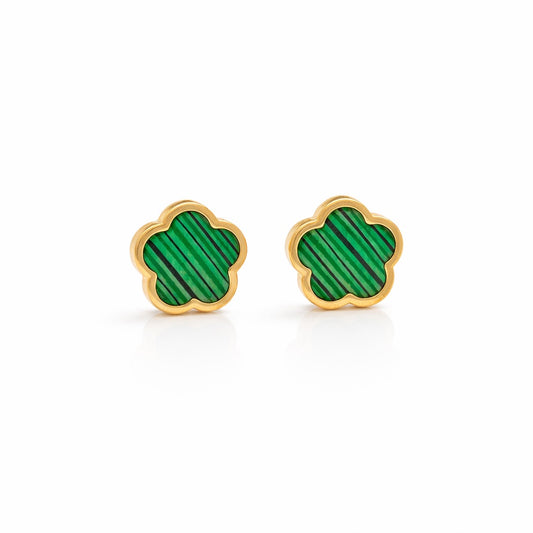 Cercei aurii, din otel inoxidabil, suflati cu aur 18k, forma de floricele, Arlina C3