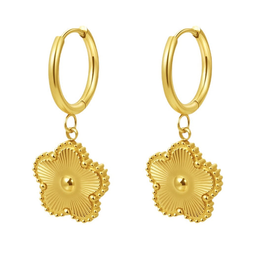 Cercei aurii, din otel inoxidabil, suflati cu aur 18k, forma de floricica, Estella C4