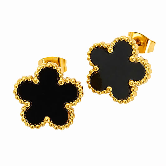 Cercei aurii, din otel inoxidabil, suflati cu aur 18k, forma de floricica, Gisella C4