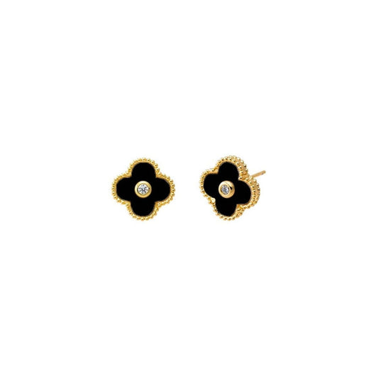 Cercei aurii, din otel inoxidabil, suflati cu aur 18k, forma de trifoi, cu zirconii, Astoria C3